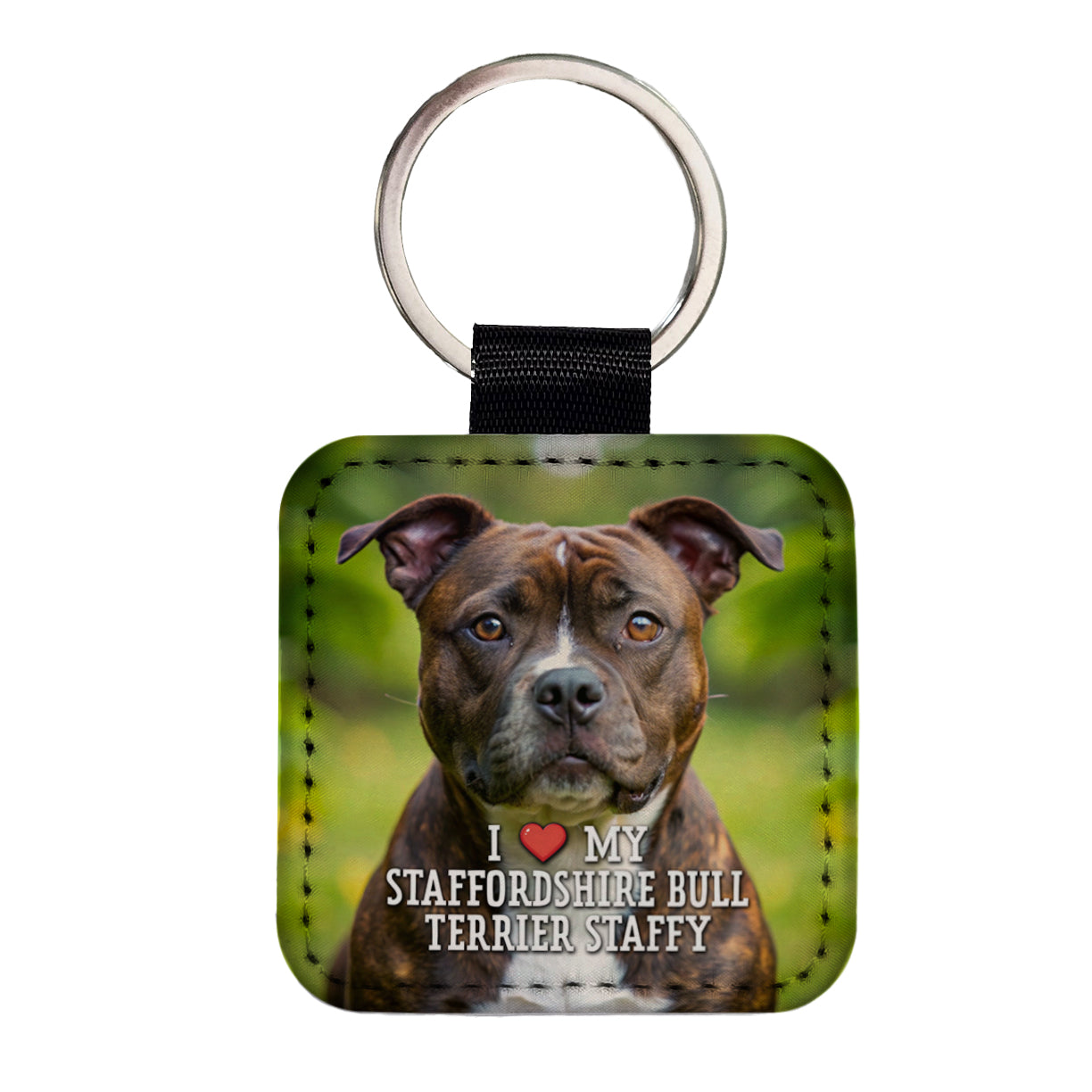 I Love My Staffordshire Bull Terrier Staffy Dog Heart Square Faux Leather Keychain