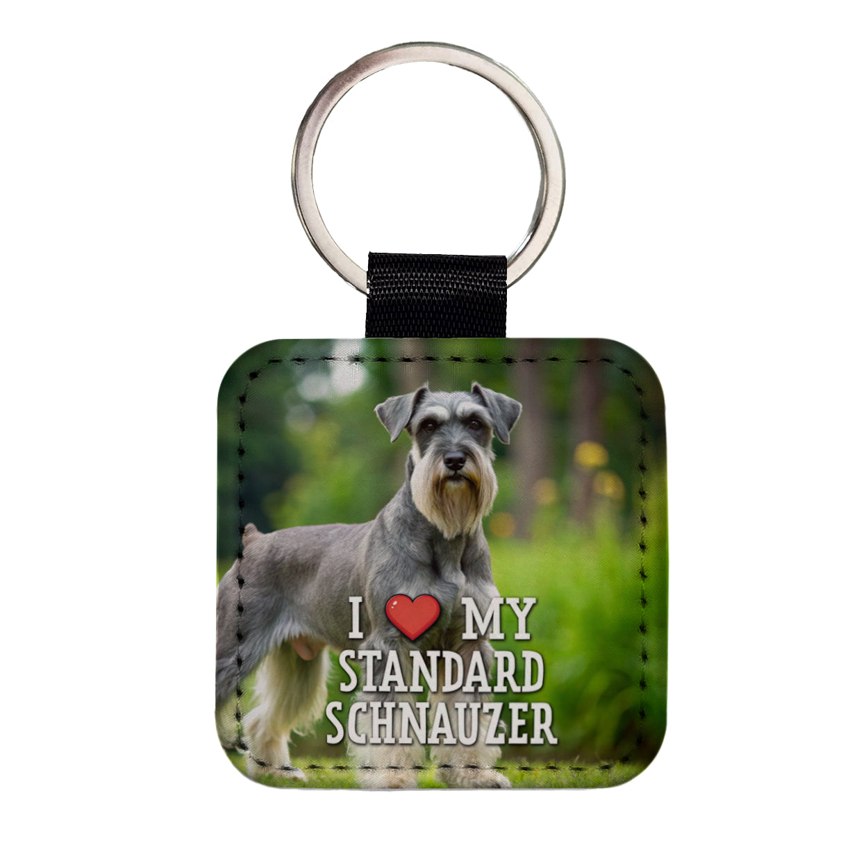 I Love My Standard Schnauzer Dog Heart Square Faux Leather Keychain