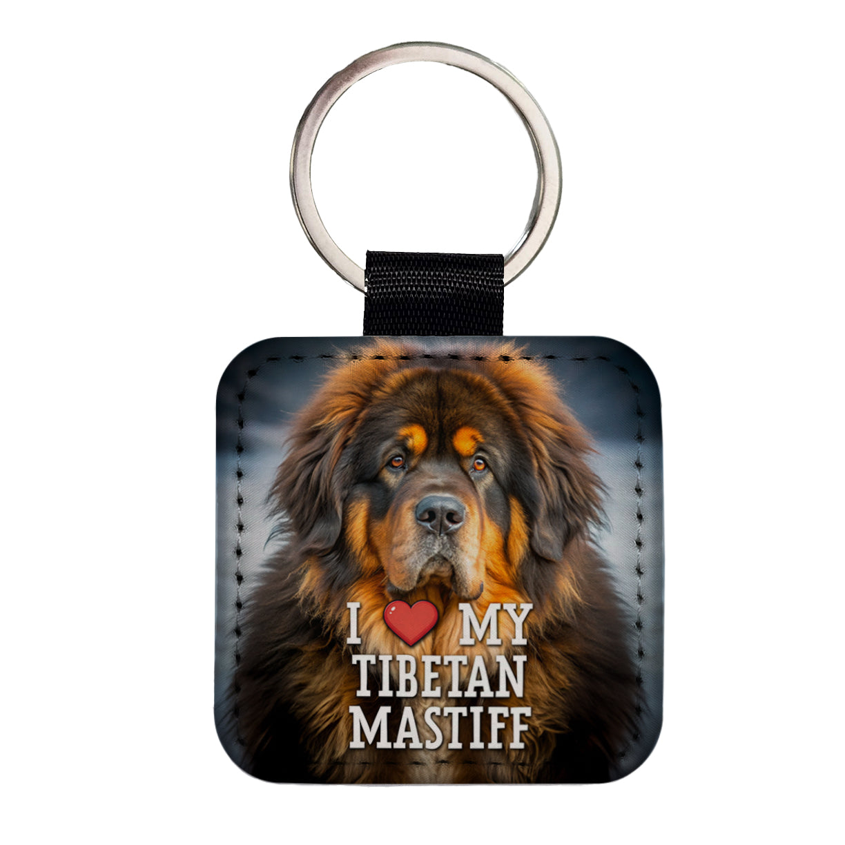 I Love My Tibetan Mastiff Dog Heart Square Faux Leather Keychain