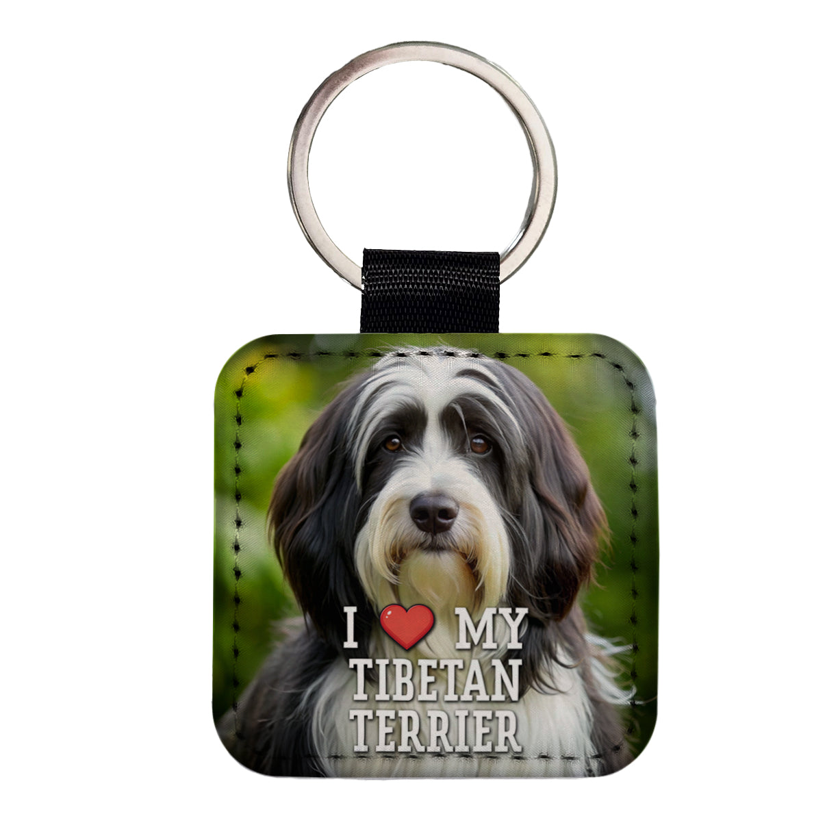 I Love My Tibetan Terrier Dog Heart Square Faux Leather Keychain
