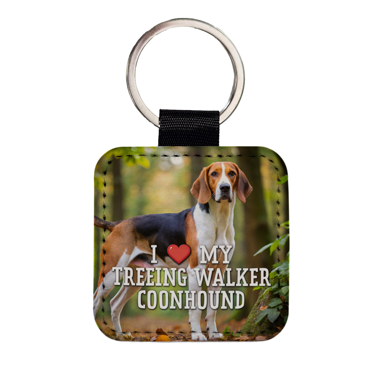 I Love My Treeing Walker Coonhound Dog Heart Square Faux Leather Keychain