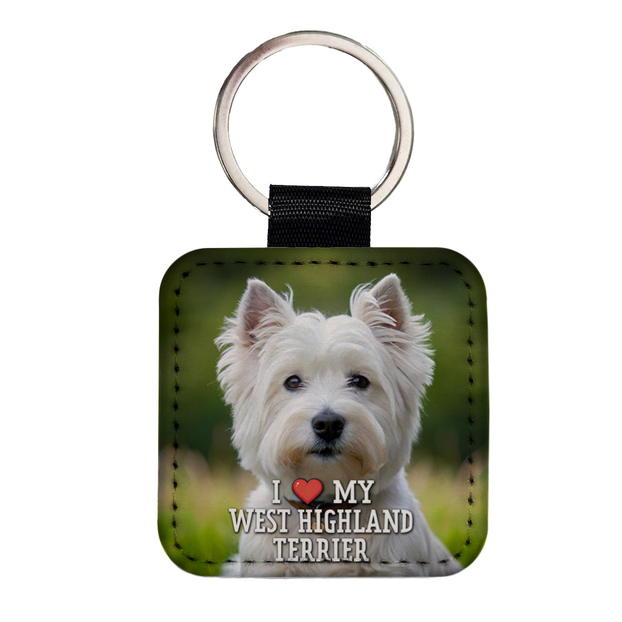 I Love My West Highland Terrier Dog Heart Square Faux Leather Keychain