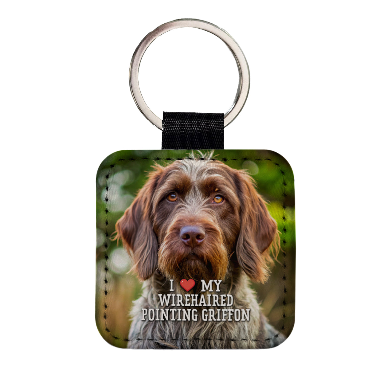 I Love My Wirehaired Pointing Griffon Dog Heart Square Faux Leather Keychain
