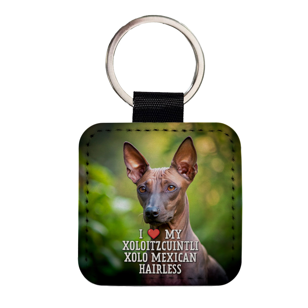 I Love My Xoloitzcuintli Xolo Mexican Hairless Dog Heart Square Faux Leather Keychain
