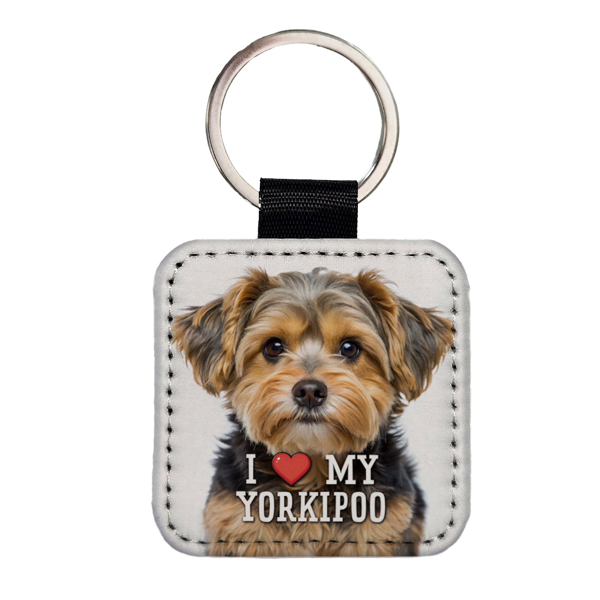 I Love My Yorkipoo Dog Heart Square Faux Leather Keychain