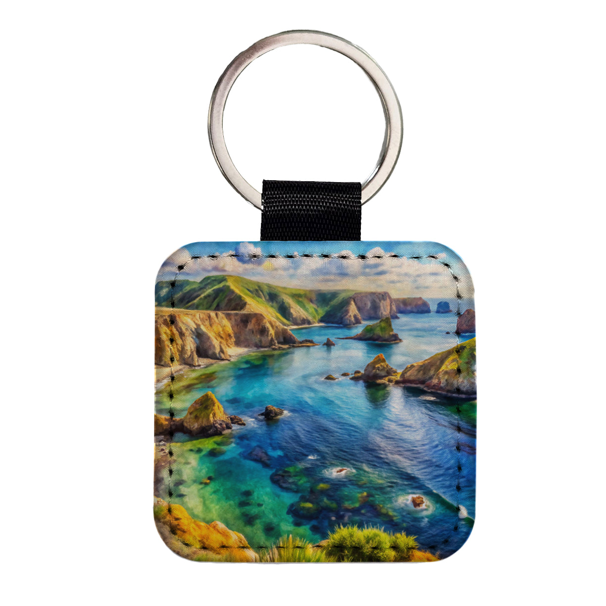 Channel Islands National Park California Watercolor Style Square Faux Leather Keychain