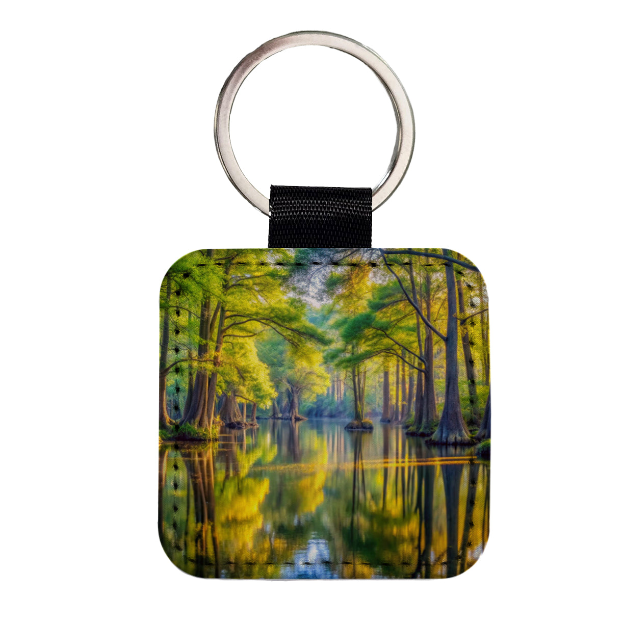 Congaree National Park South Carolina Watercolor Style Square Faux Leather Keychain