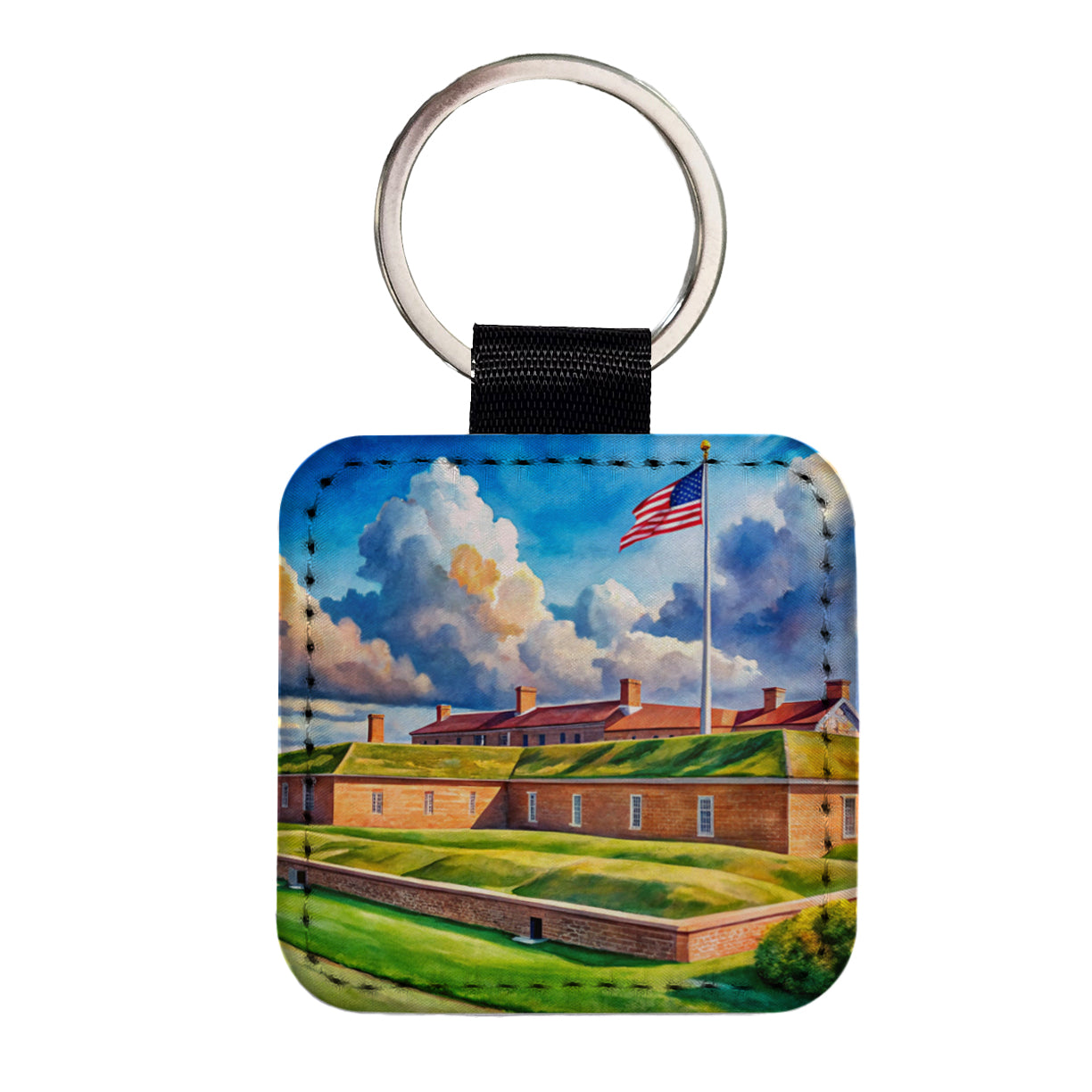 Fort McHenry National Monument Maryland Watercolor Style Square Faux Leather Keychain