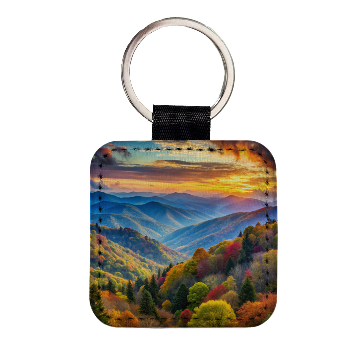 Great Smoky Mountains National Park North Carolina Tennessee Watercolor Style Square Faux Leather Keychain