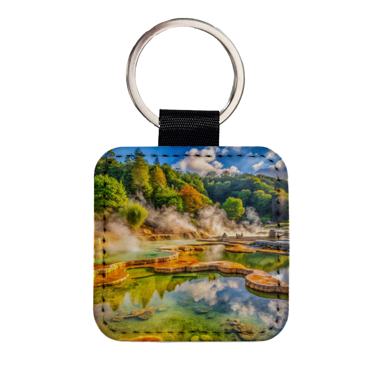 Hot Springs National Park Arkansas Watercolor Style Square Faux Leather Keychain