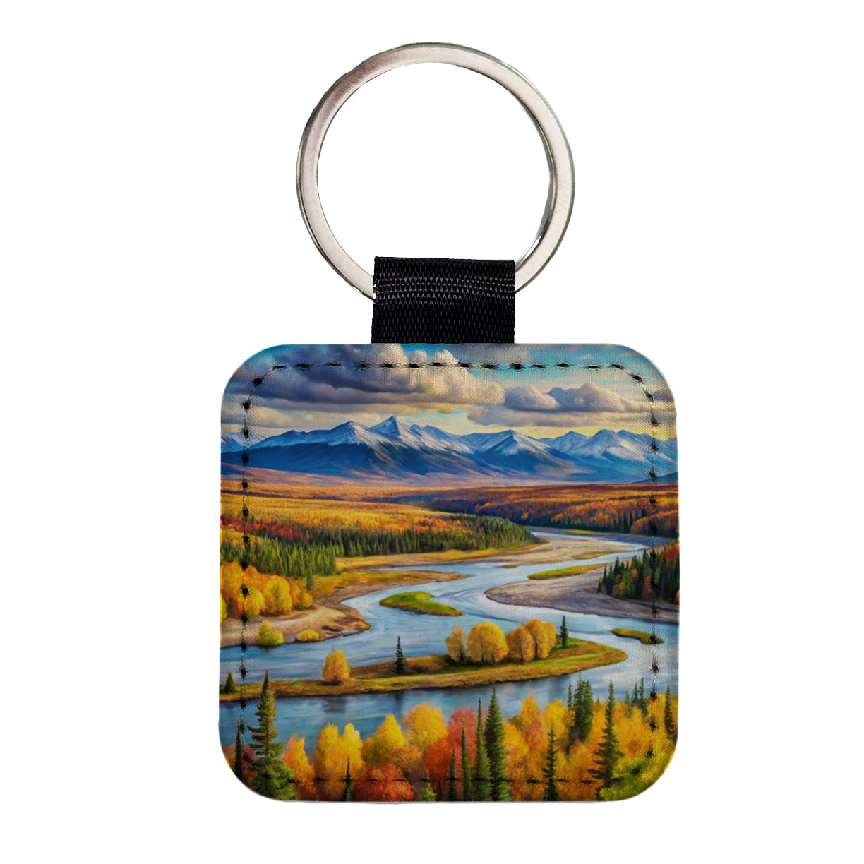 Kobuk Valley National Park Alaska Watercolor Style Square Faux Leather Keychain