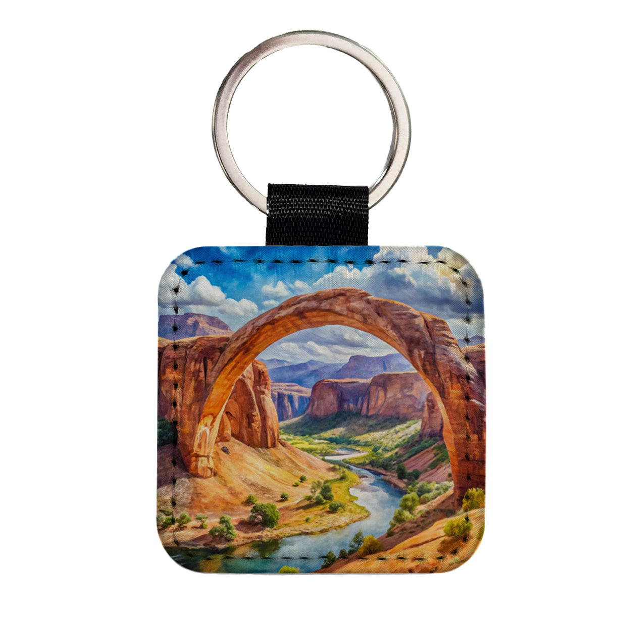 Rainbow Bridge National Monument Utah Watercolor Style Square Faux Leather Keychain