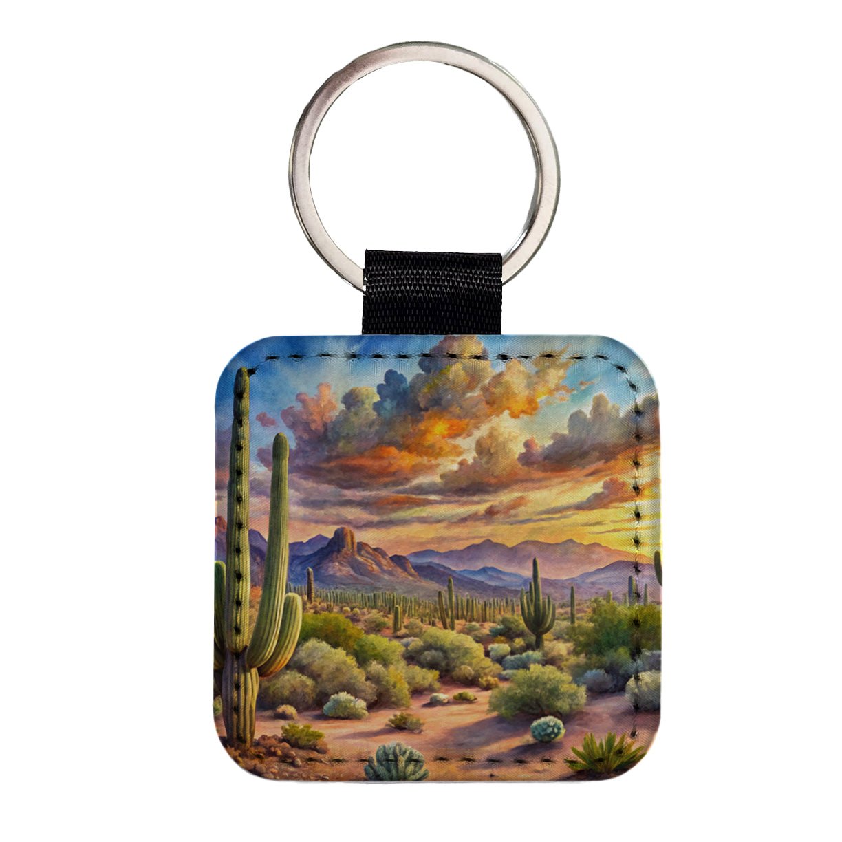 Sonoran Desert National Monument Arizona Watercolor Style Square Faux Leather Keychain