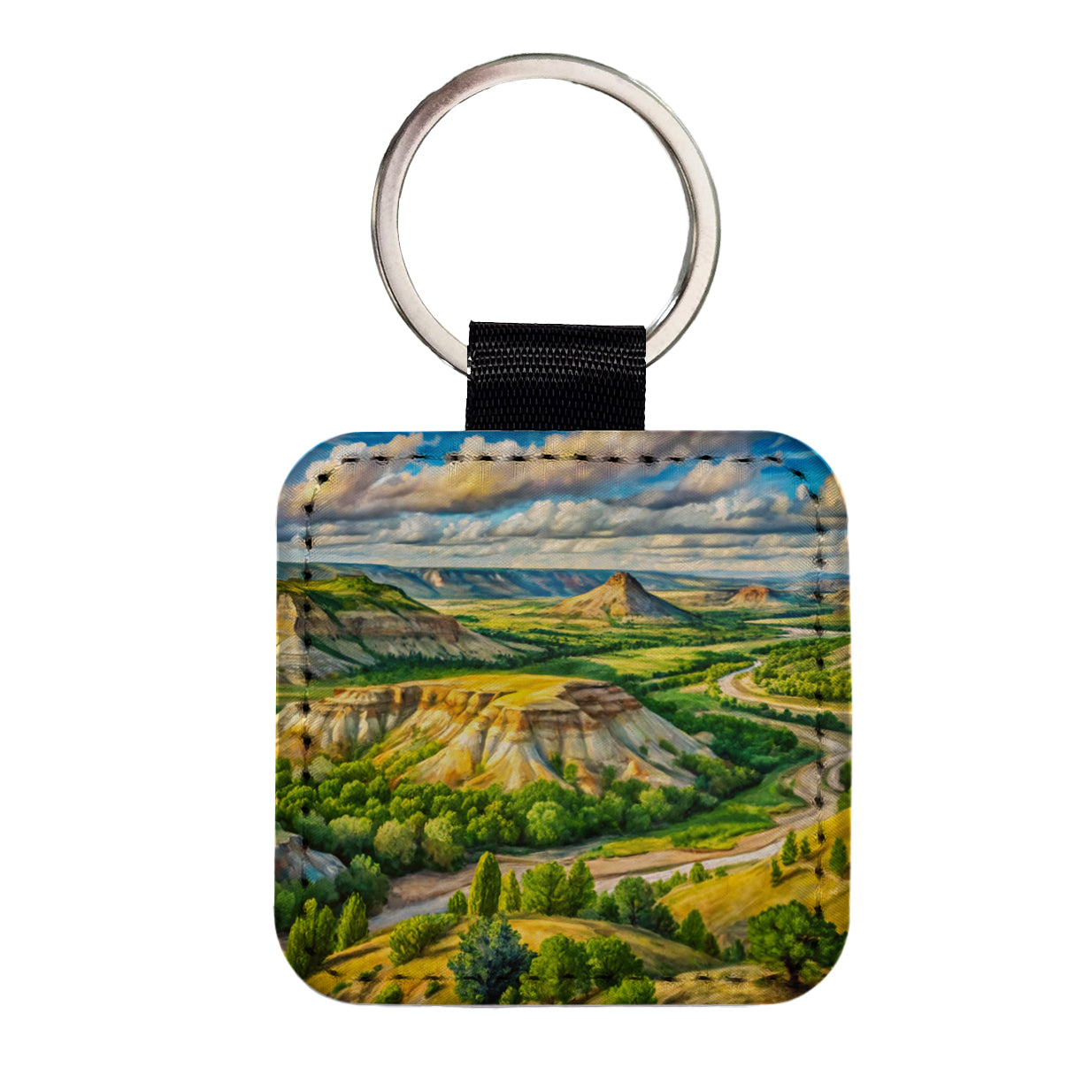 Theodore Roosevelt National Park North Dakota Watercolor Style Square Faux Leather Keychain