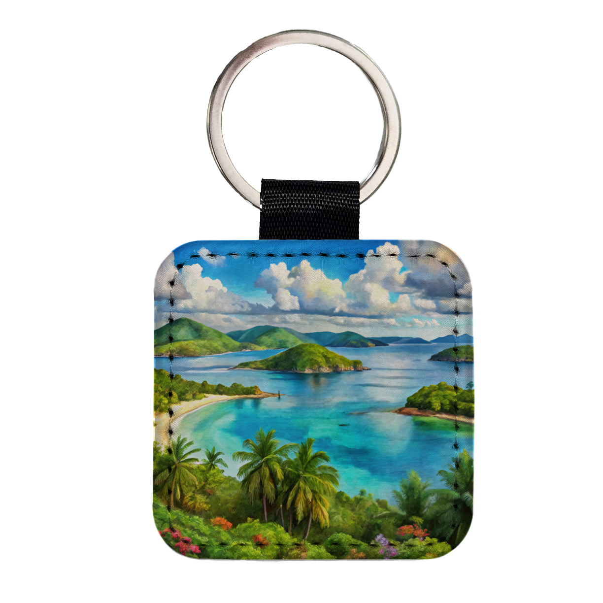 Virgin Islands National Park Watercolor Style Square Faux Leather Keychain