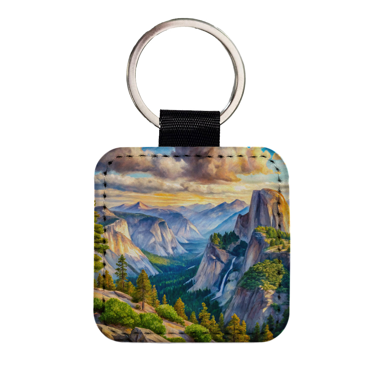 Yosemite National Park Glacier Point Watercolor Style Square Faux Leather Keychain