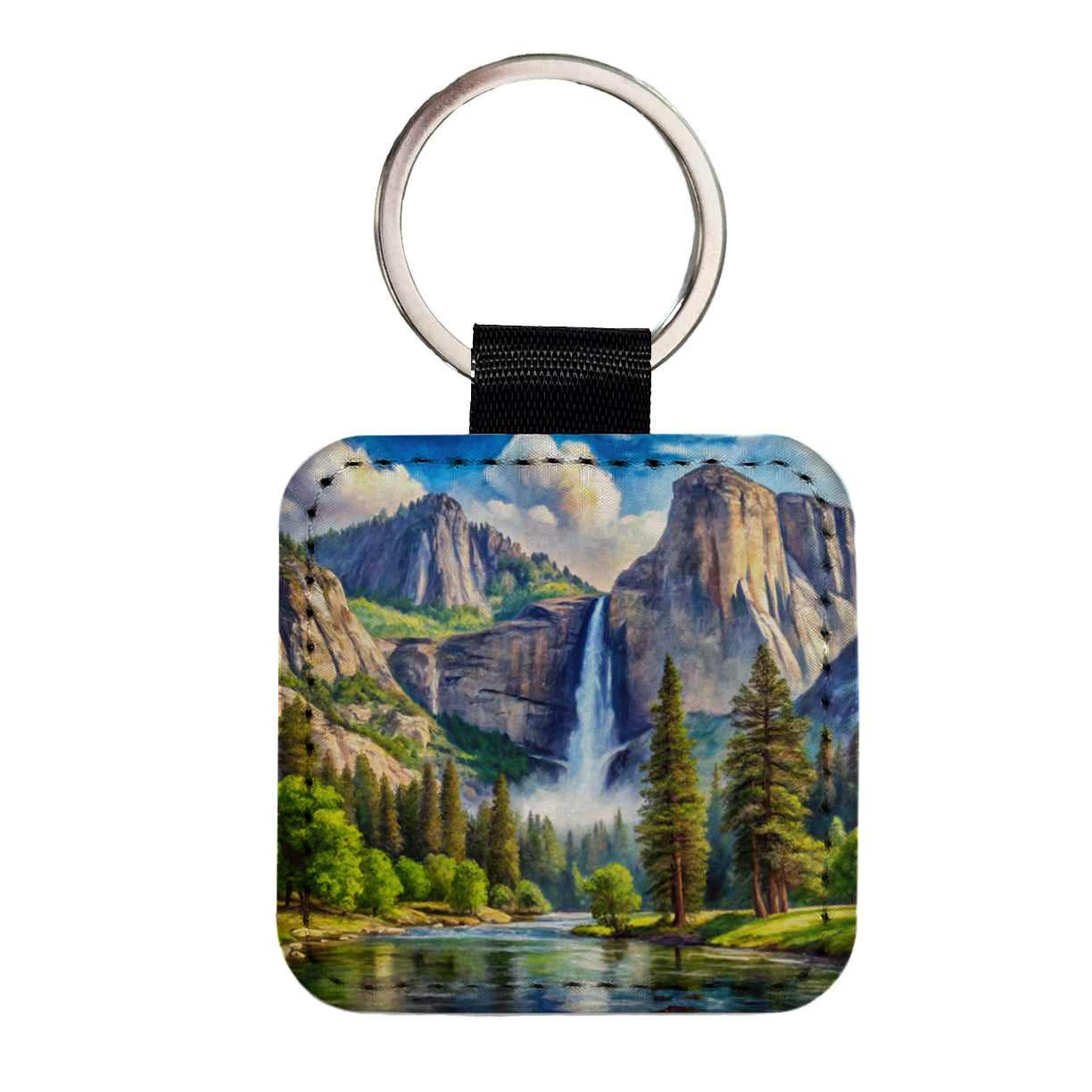 Yosemite National Park Yosemite Falls Watercolor Style Square Faux Leather Keychain