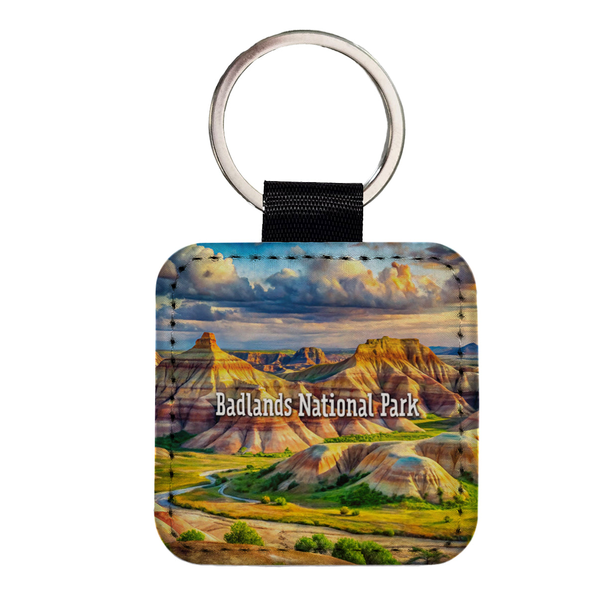 Badlands National Park South Dakota Square Faux Leather Keychain