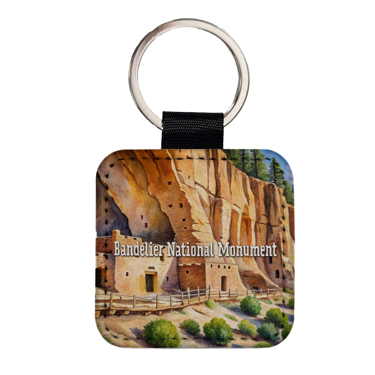 Bandelier National Monument New Mexico Square Faux Leather Keychain
