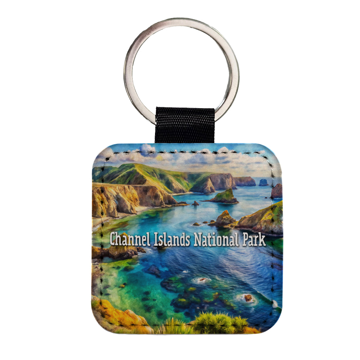 Channel Islands National Park California Square Faux Leather Keychain