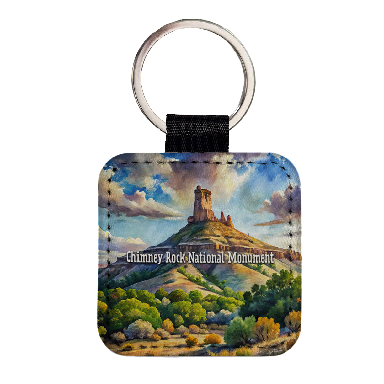 Chimney Rock National Monument Colorado Square Faux Leather Keychain