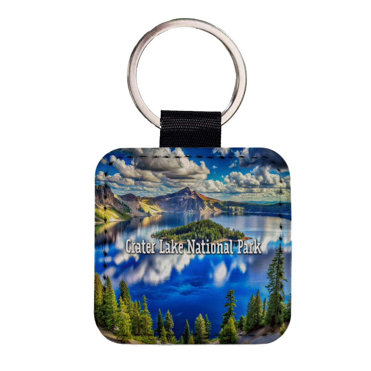 Crater Lake National Park Oregon Square Faux Leather Keychain