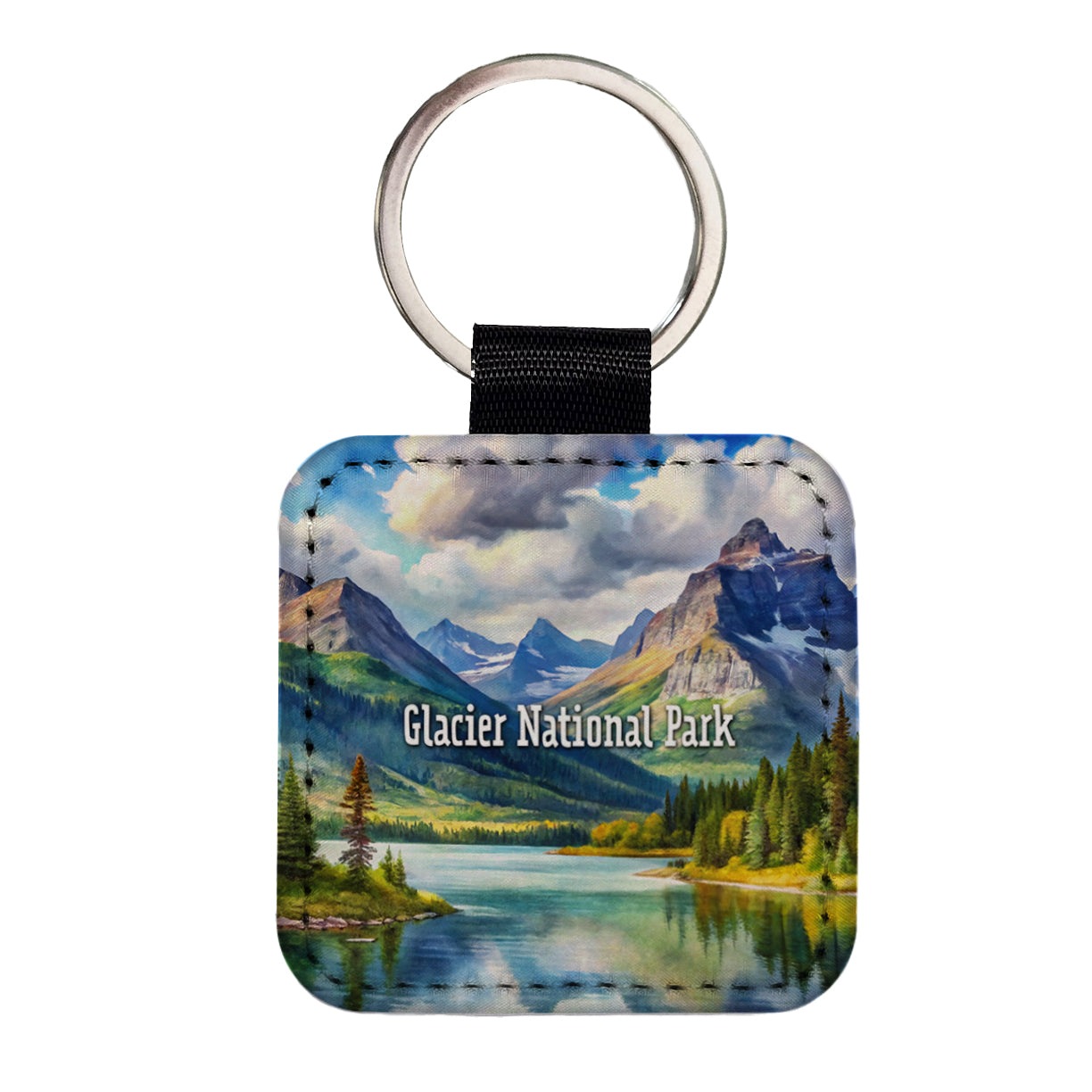 Glacier National Park Montana Square Faux Leather Keychain