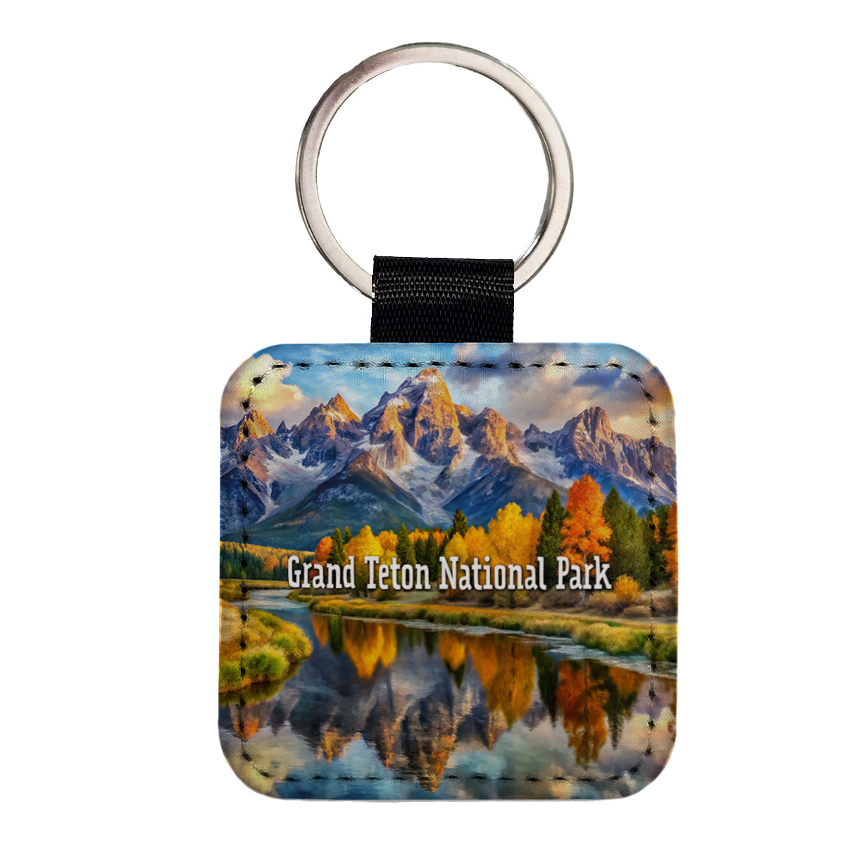 Grand Teton National Park Wyoming Square Faux Leather Keychain