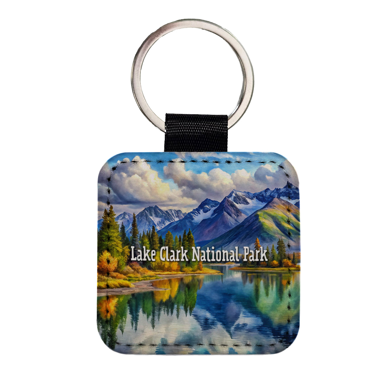 Lake Clark National Park Alaska Square Faux Leather Keychain