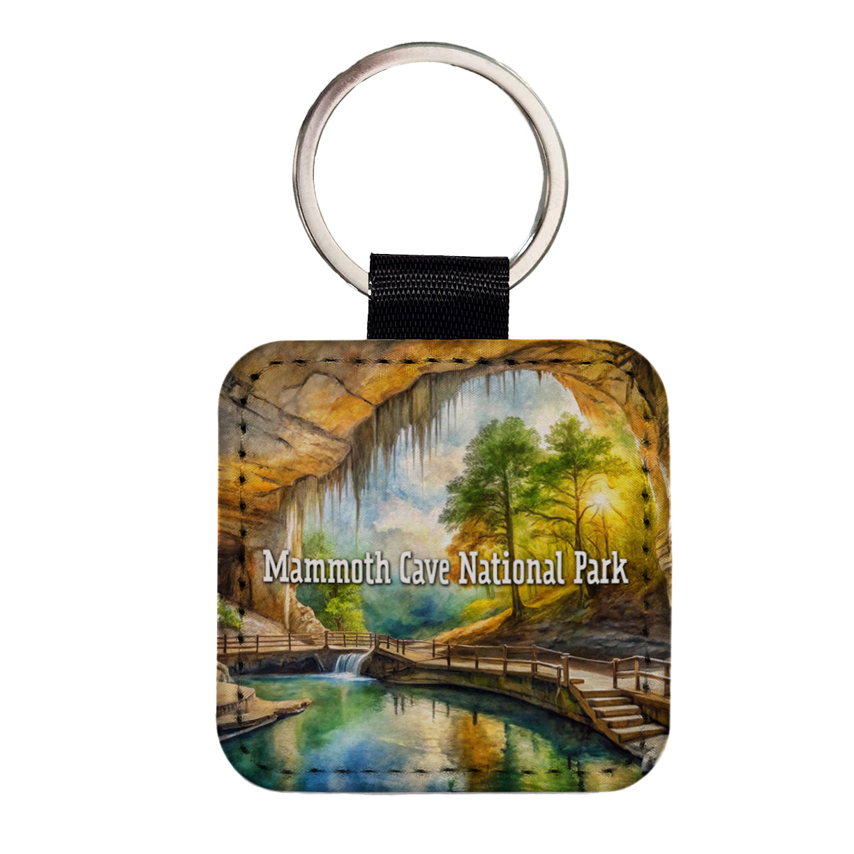 Mammoth Cave National Park Kentucky Square Faux Leather Keychain