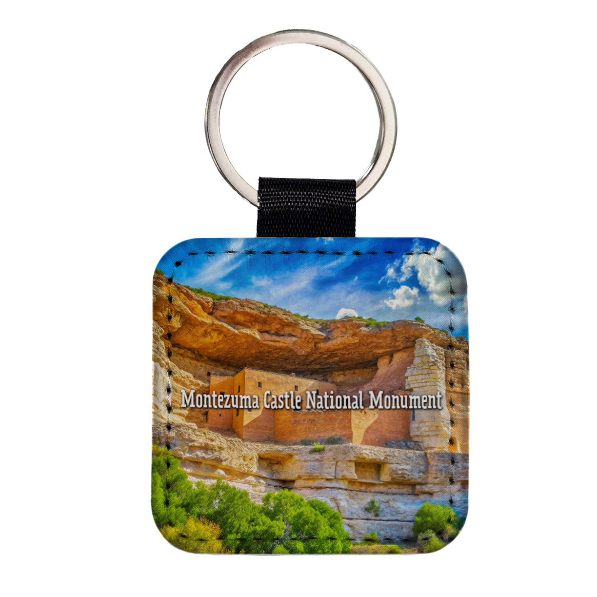 Montezuma Castle National Monument Arizona Square Faux Leather Keychain