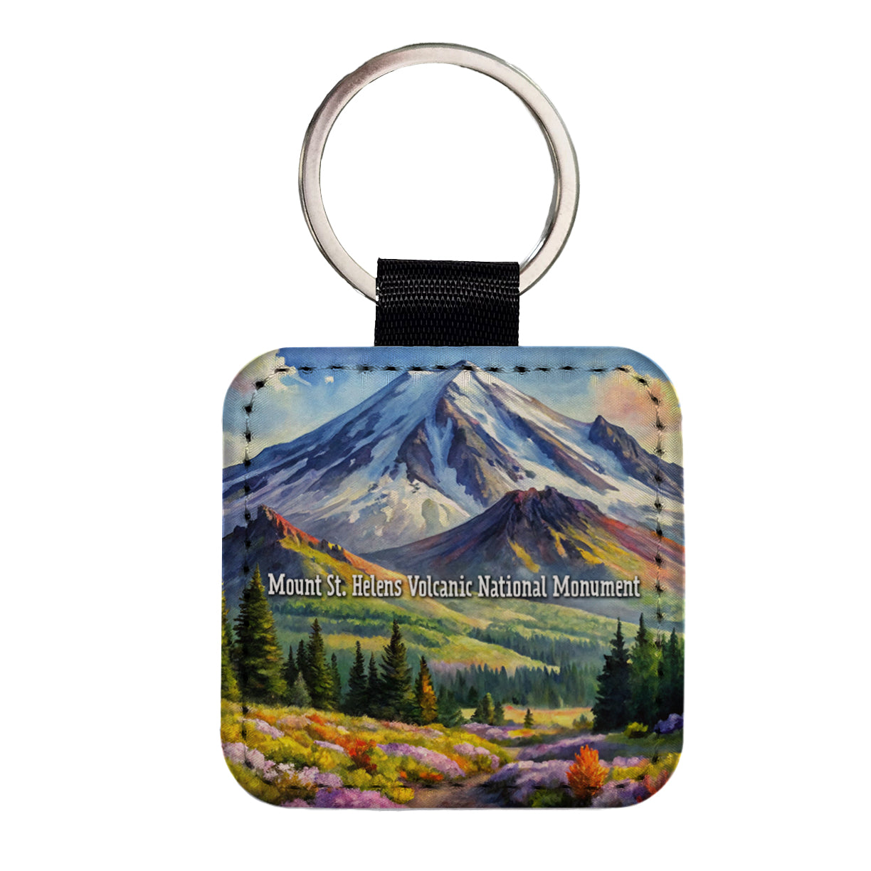 Mount St. Helens Volcanic National Monument Washington Square Faux Leather Keychain