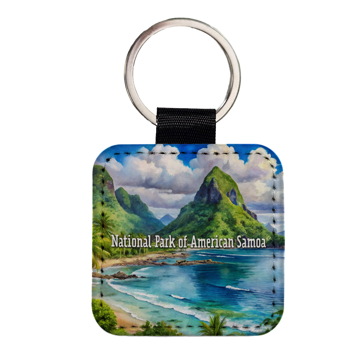 National Park of American Samoa Square Faux Leather Keychain