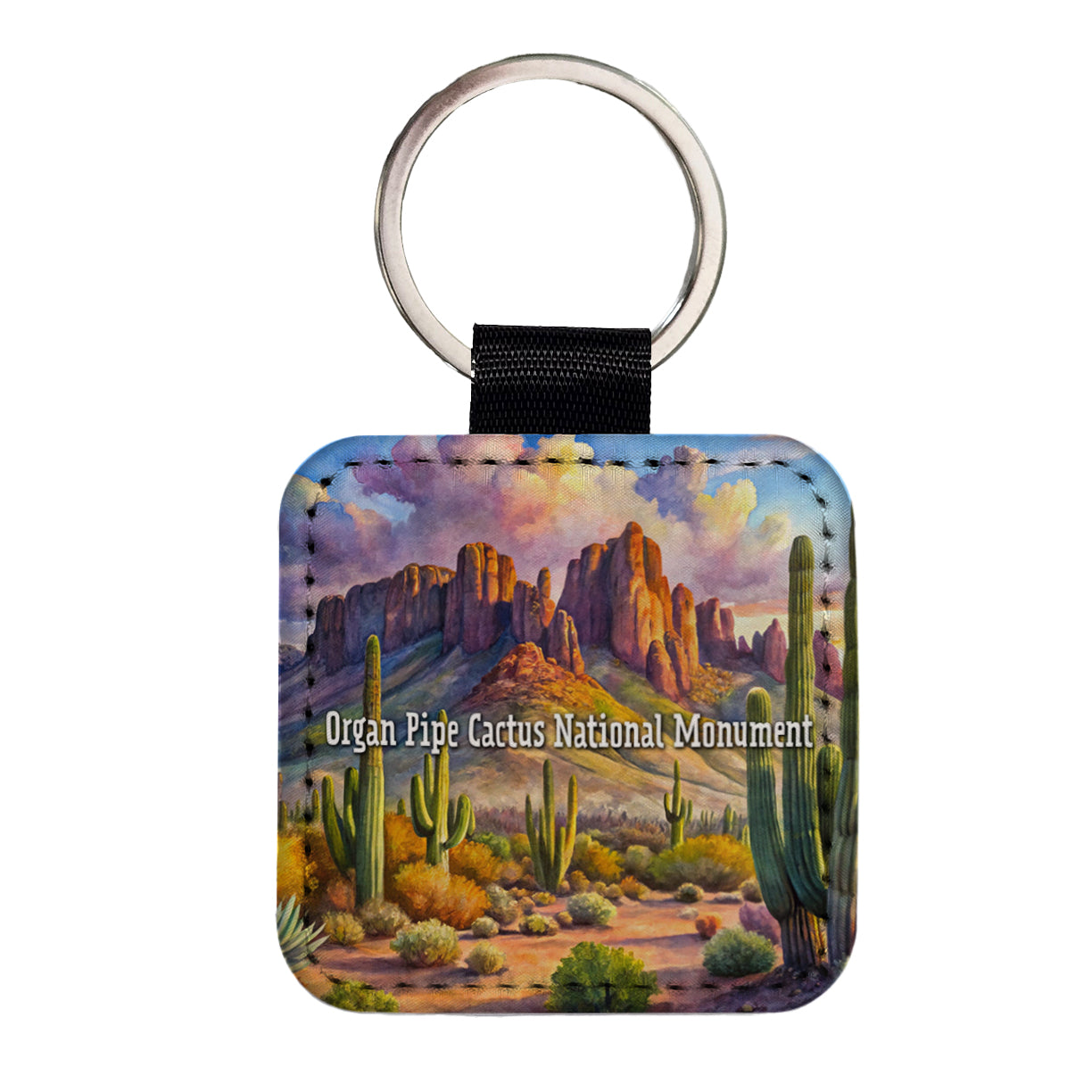 Organ Pipe Cactus National Monument Arizona Square Faux Leather Keychain