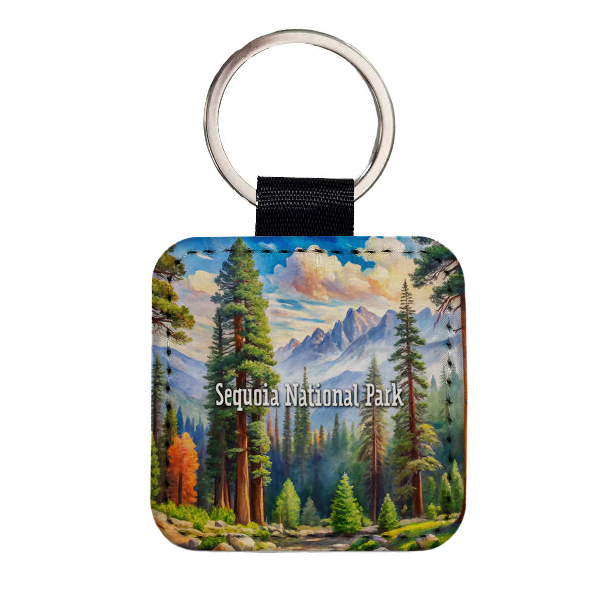 Sequoia National Park California Square Faux Leather Keychain