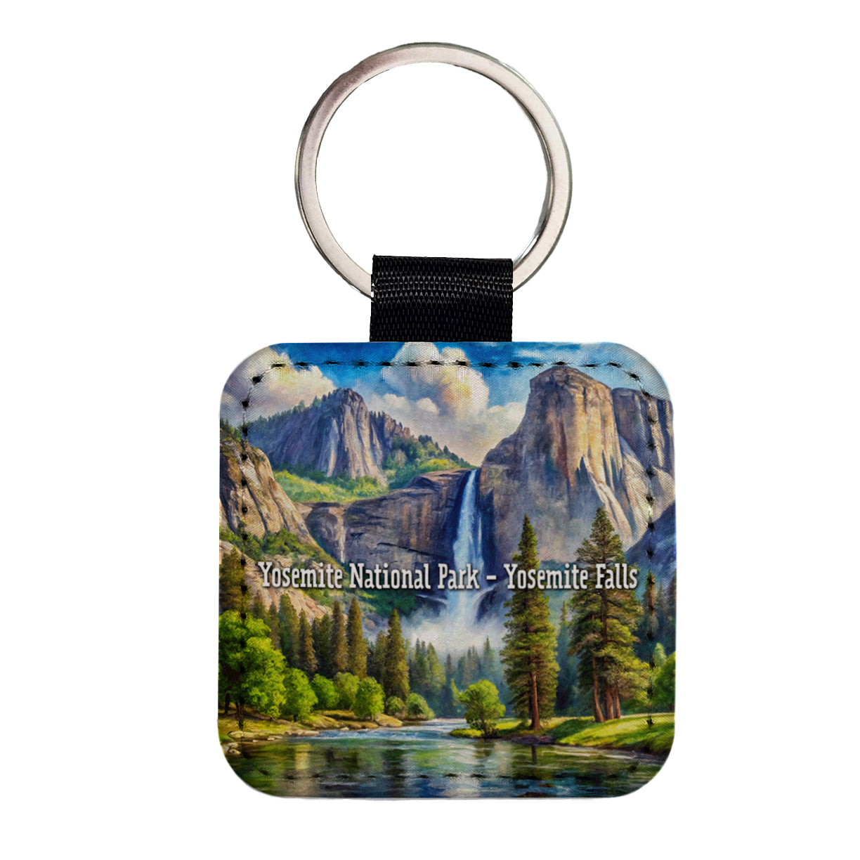 Yosemite National Park Yosemite Falls Square Faux Leather Keychain