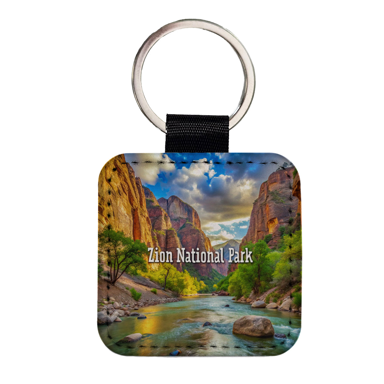 Zion National Park Utah Square Faux Leather Keychain