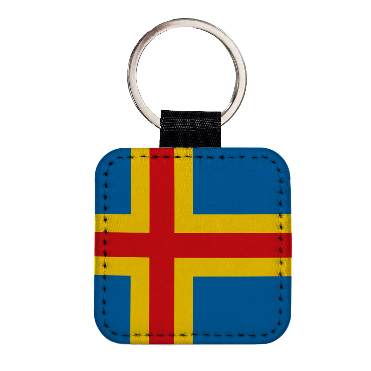 Aland Islands Country Flag Square Faux Leather Keychain