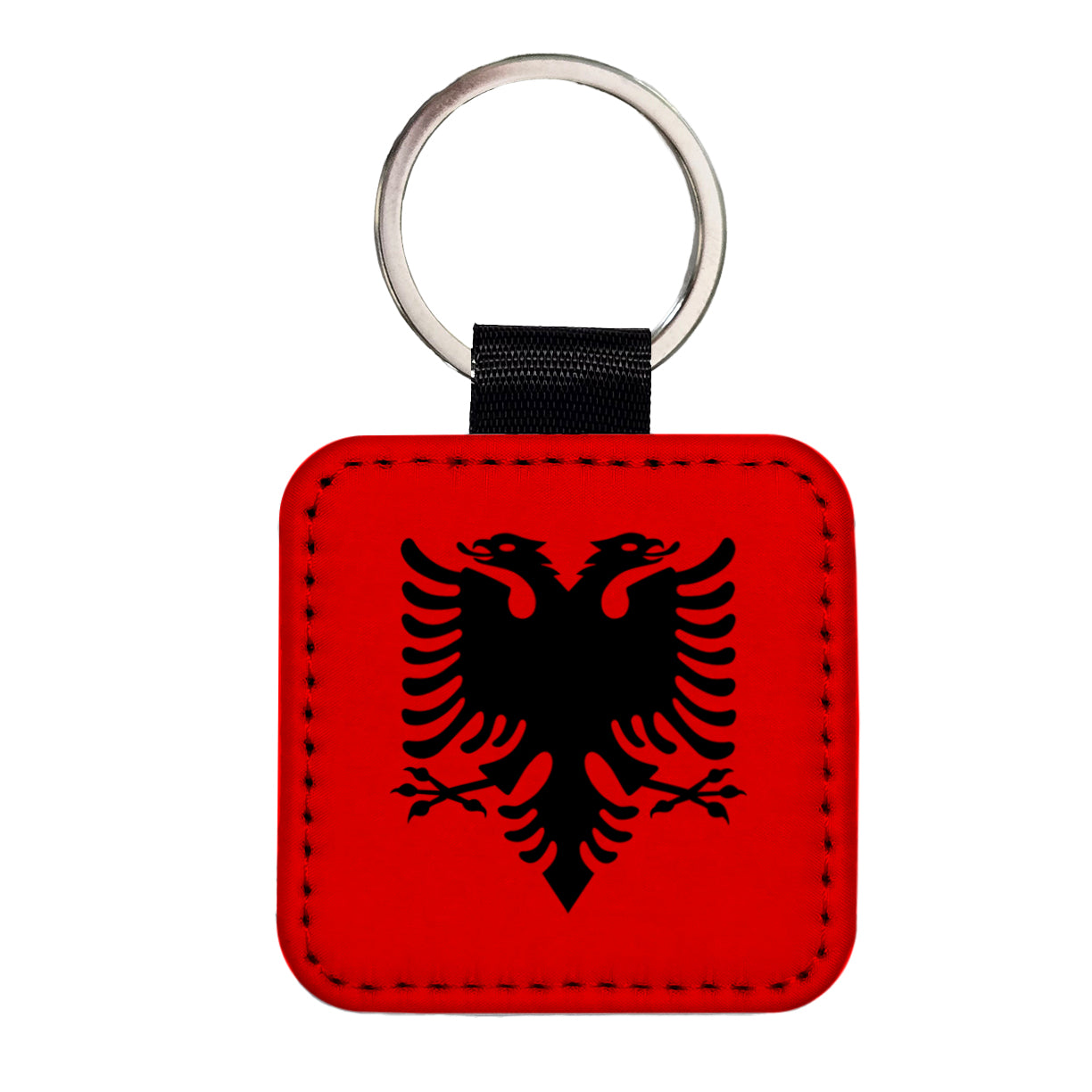 Albania Country Flag Square Faux Leather Keychain