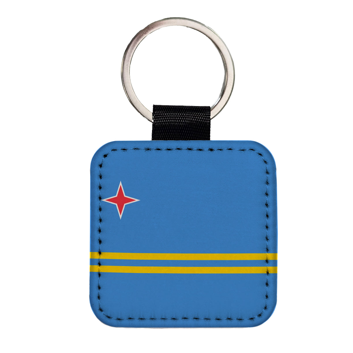 Aruba Country Flag Square Faux Leather Keychain