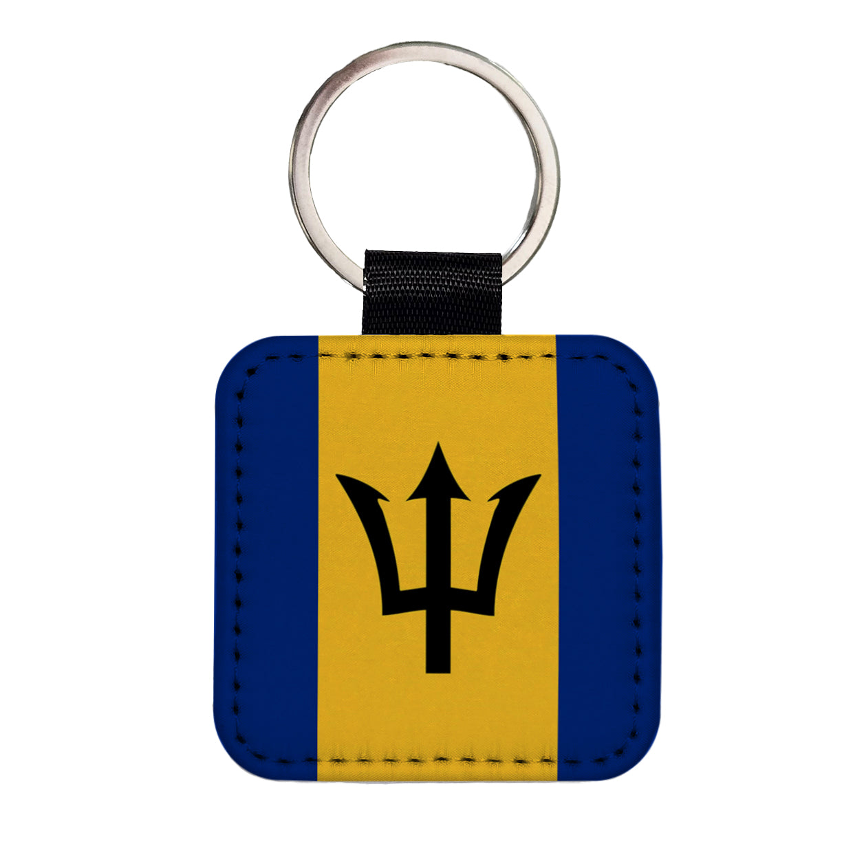 Barbados Country Flag Square Faux Leather Keychain