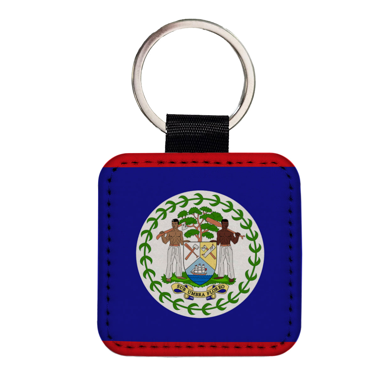 Belize Country Flag Square Faux Leather Keychain