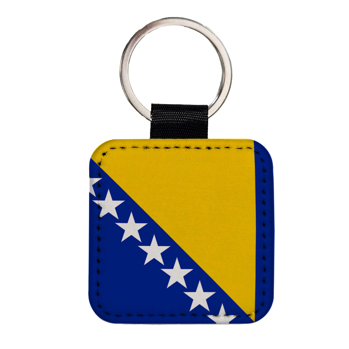 Bosnia and Herzegovina Country Flag Square Faux Leather Keychain