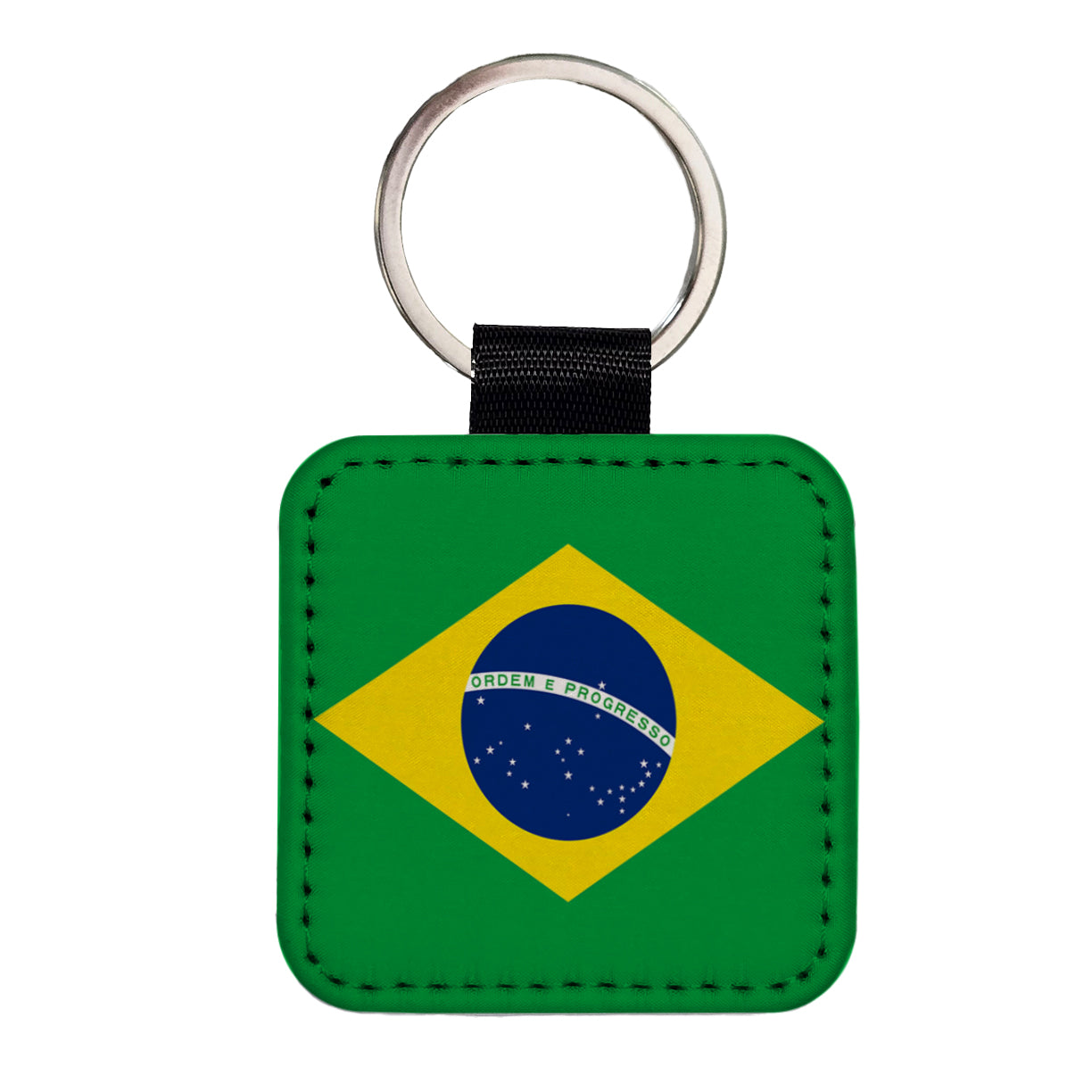 Brazil Country Flag Square Faux Leather Keychain