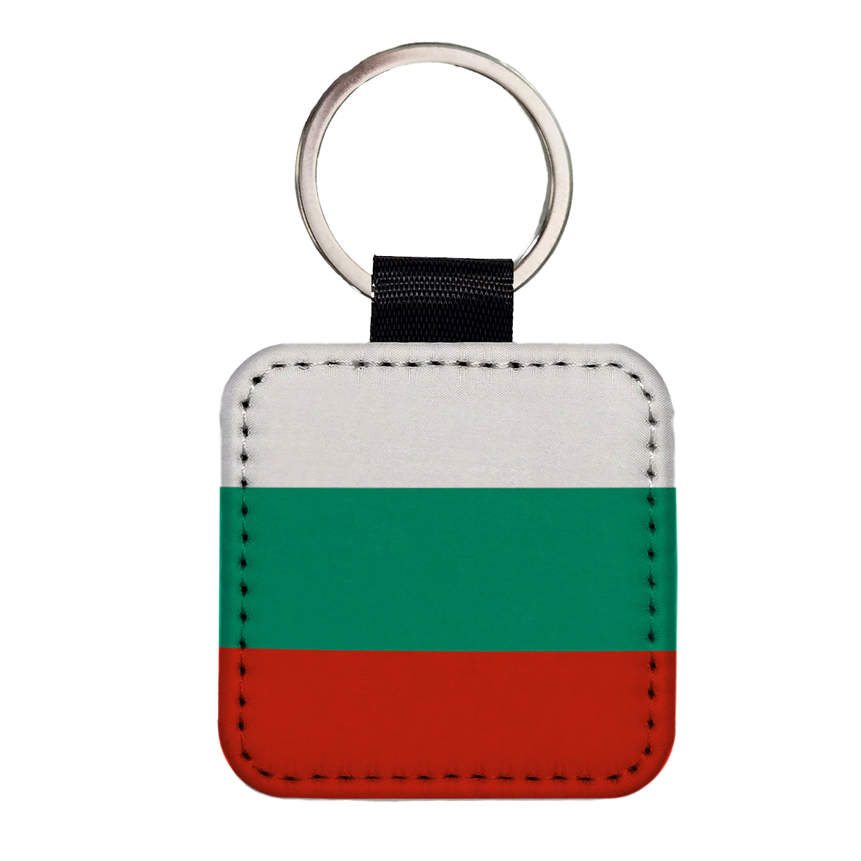 Bulgaria Country Flag Square Faux Leather Keychain