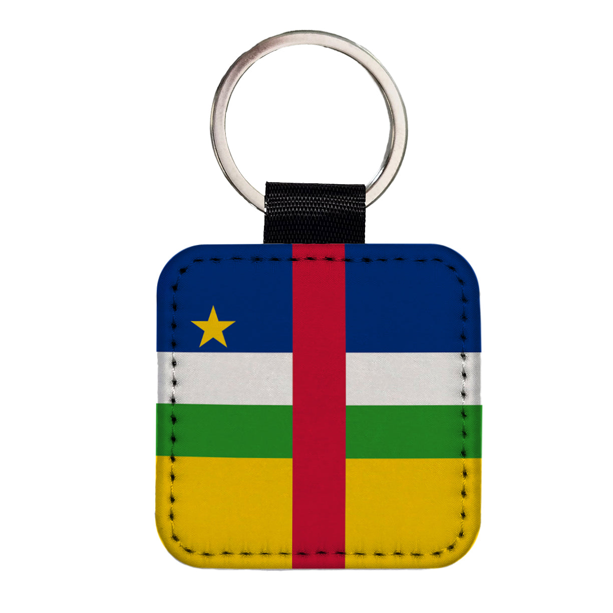 Central African Republic Country Flag Square Faux Leather Keychain