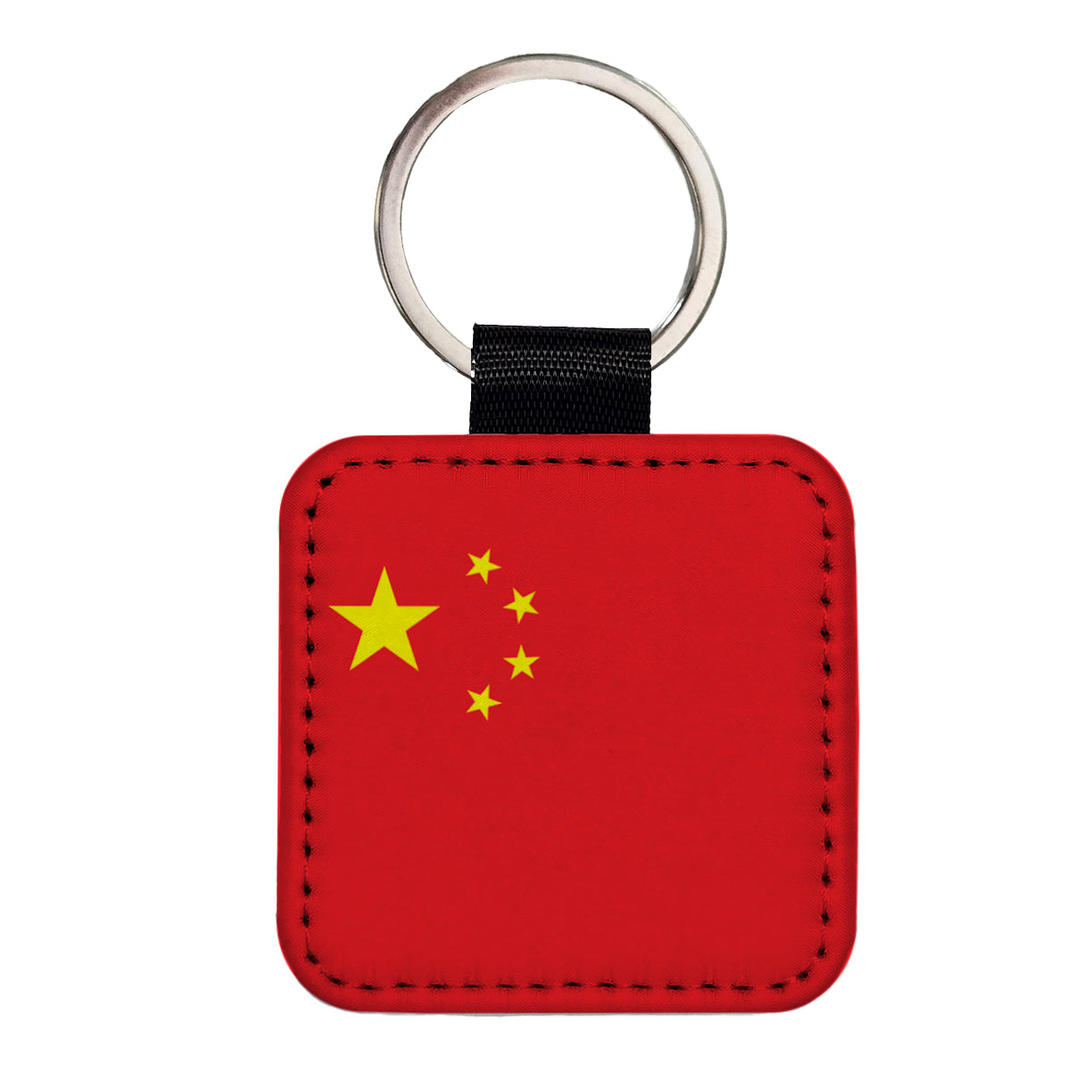 China Country Flag Square Faux Leather Keychain
