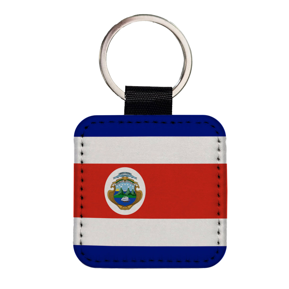 Costa Rica Country Flag Square Faux Leather Keychain