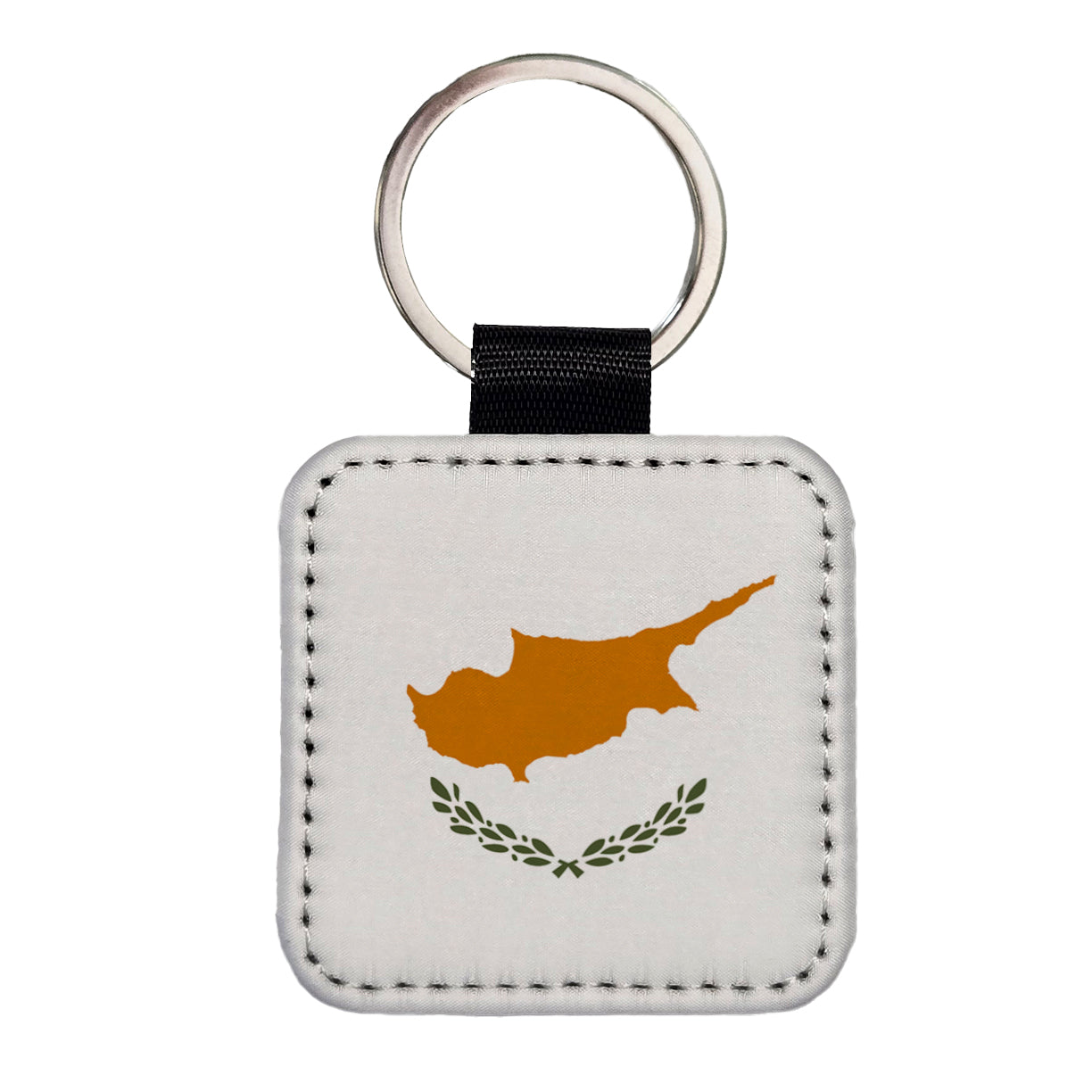 Cyprus Country Flag Square Faux Leather Keychain