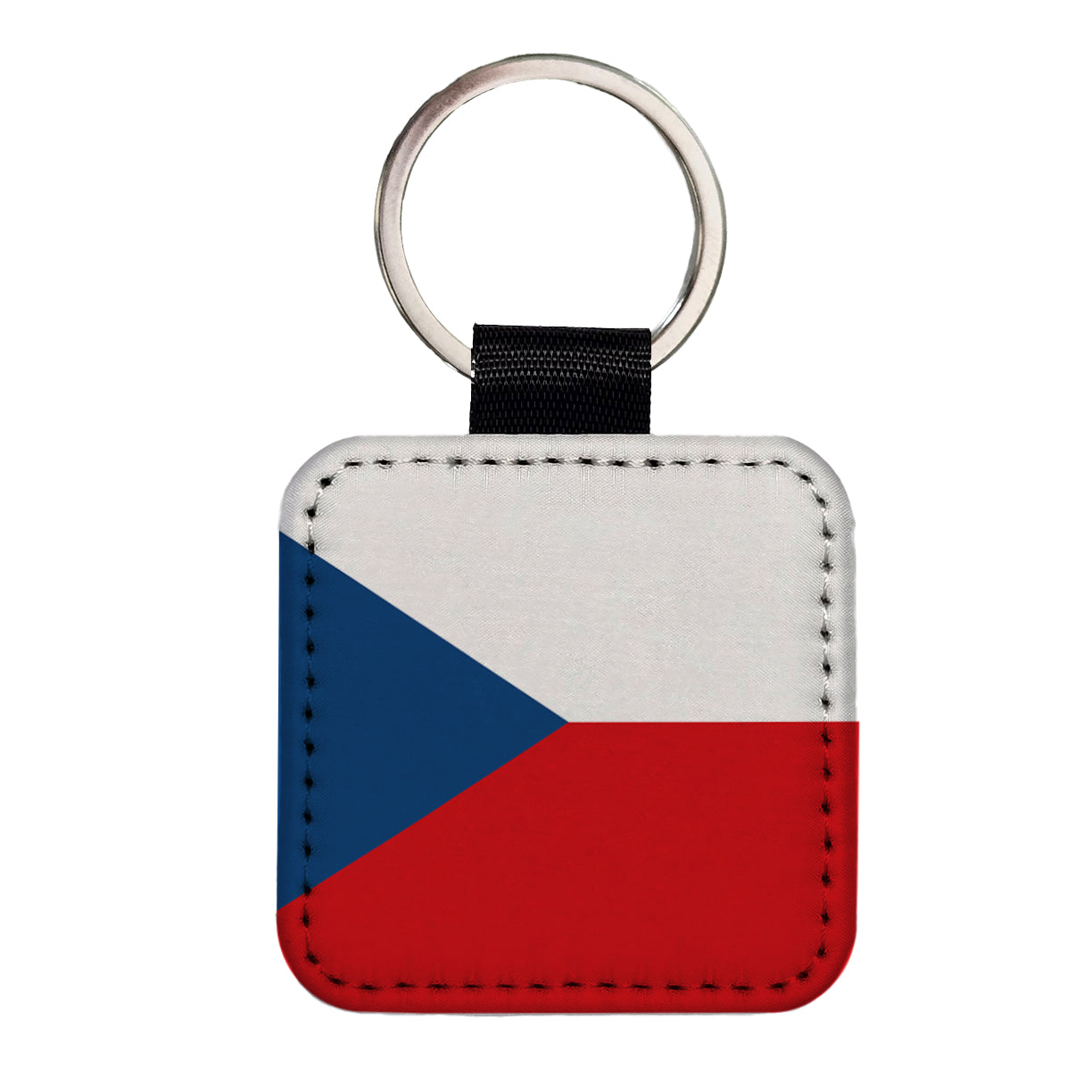 Czechia Country Flag Square Faux Leather Keychain